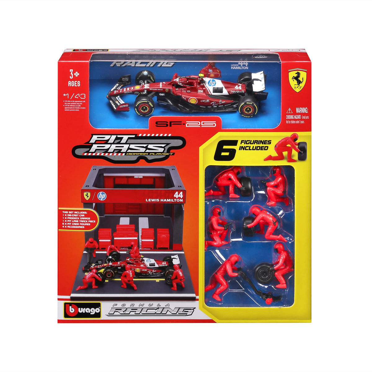 BBURAGO 1/43 FERRARI SF-25 #44 LEWIS HAMILTON – PIT STOP DIORAMA 2025 (18-36865-44)