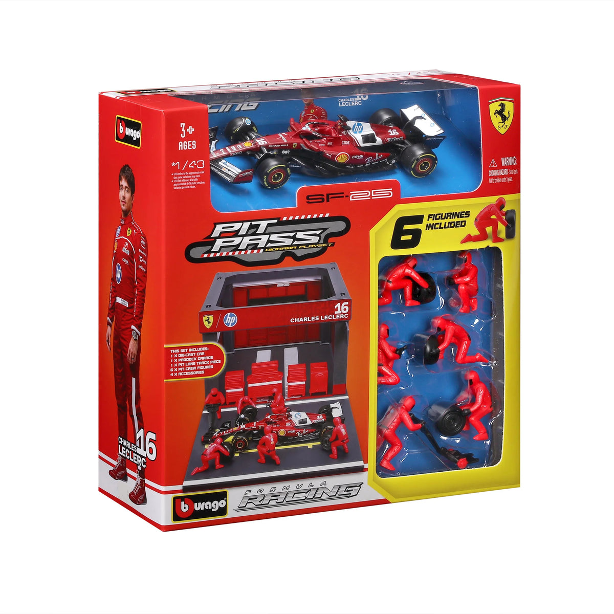 BBURAGO 1/43 FERRARI SF-25 #16 CHARLES LECLERC – PIT STOP DIORAMA 2025 (18-36865-16)