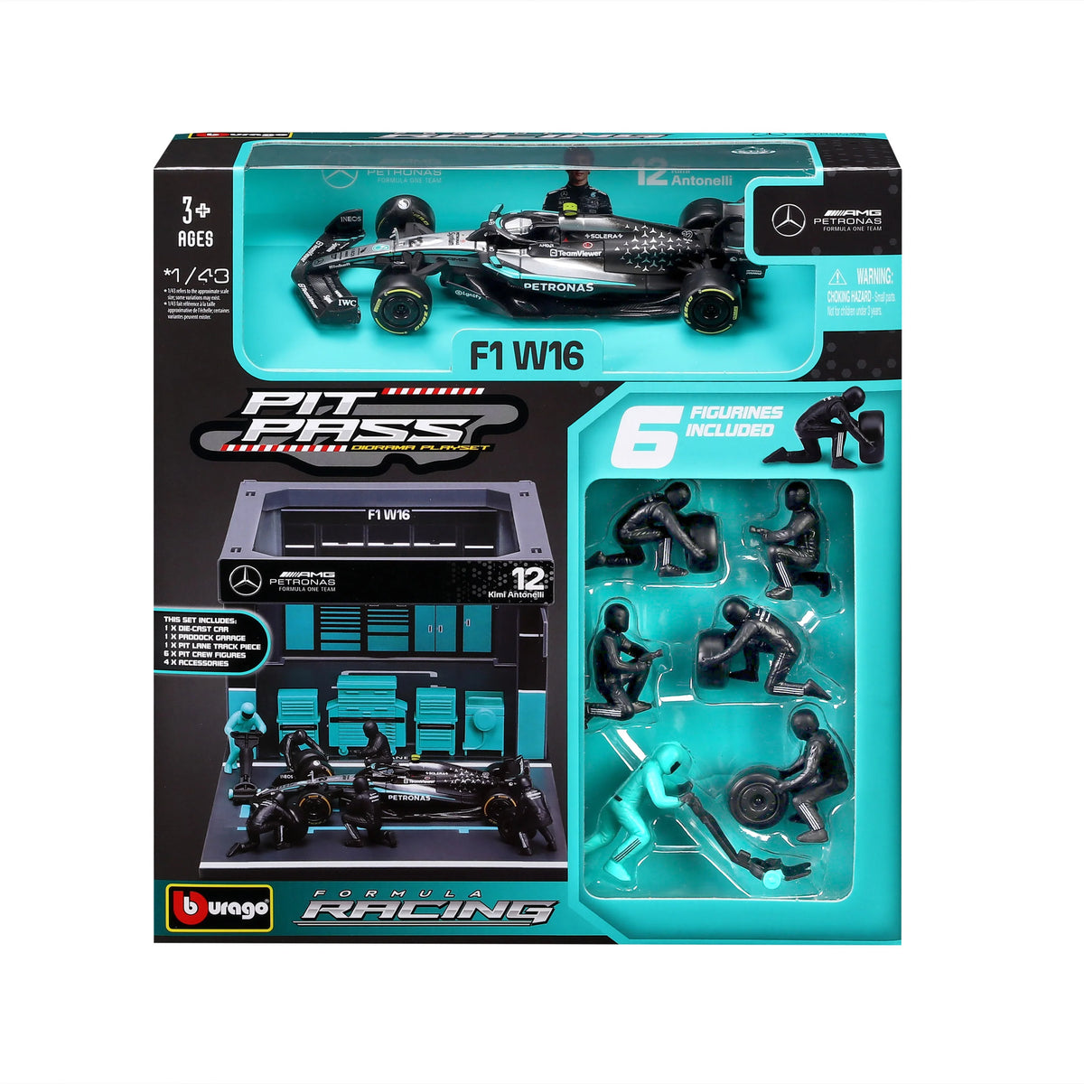 BBURAGO 1/43 MERCEDES-AMG W16 #12 KIMI ANTONELLI – PIT STOP DIORAMA 2025 (18-38458-12)