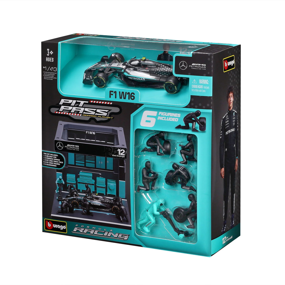 BBURAGO 1/43 MERCEDES-AMG W16 #12 KIMI ANTONELLI – PIT STOP DIORAMA 2025 (18-38458-12)