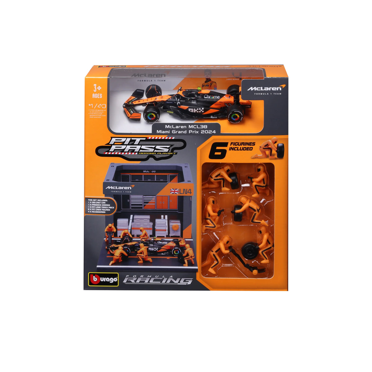 BBURAGO 1/43 McLAREN MCL39 #4 LANDO NORRIS – PIT STOP DIORAMA 2025 (18-38457-4)
