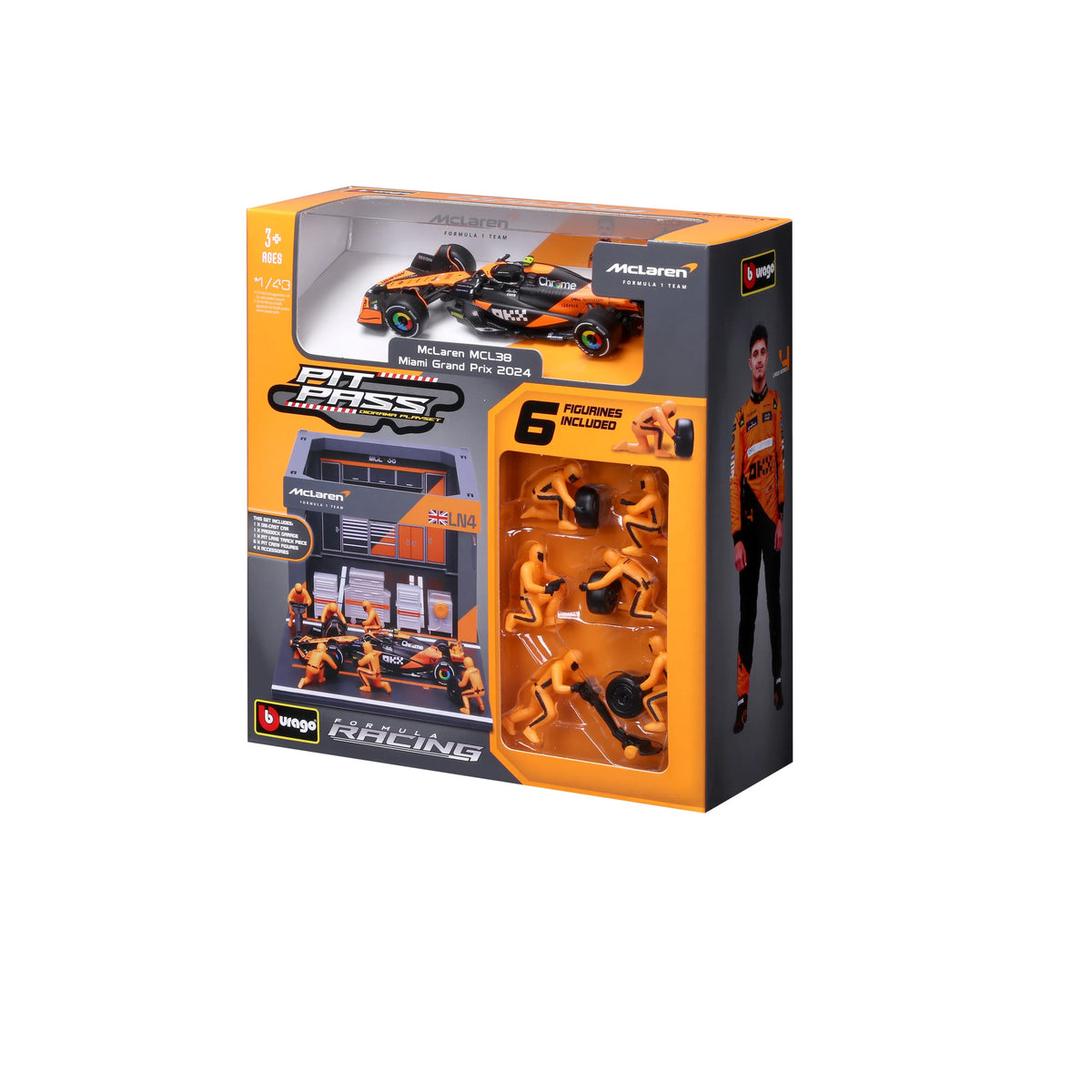BBURAGO 1/43 McLAREN MCL39 #4 LANDO NORRIS – PIT STOP DIORAMA 2025 (18-38457-4)