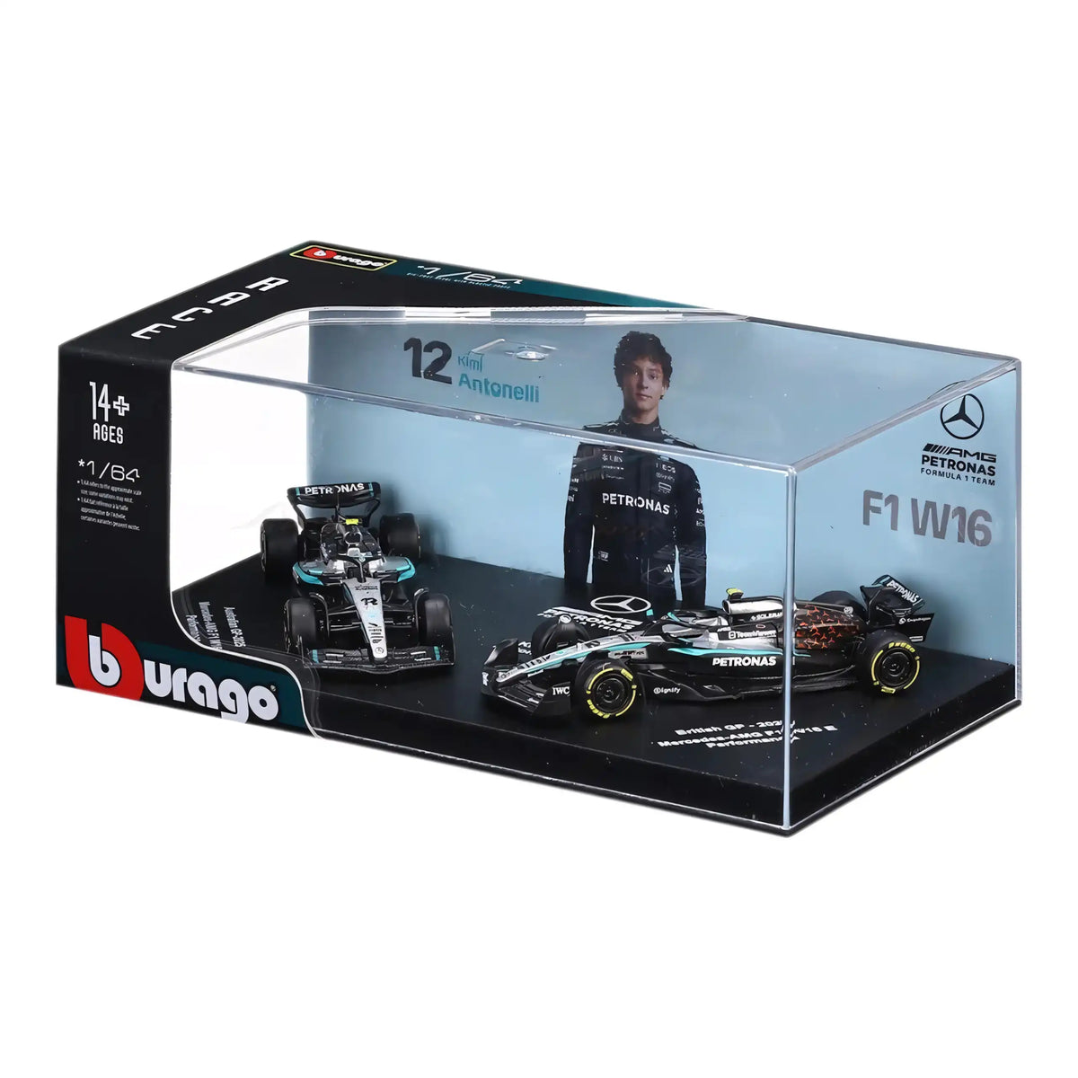 BBURAGO 1/64 MERCEDES-BENZ W16 #12 KIMI ANTONELLI – SET 2 AUTOS 2025 (18-58020-12)
