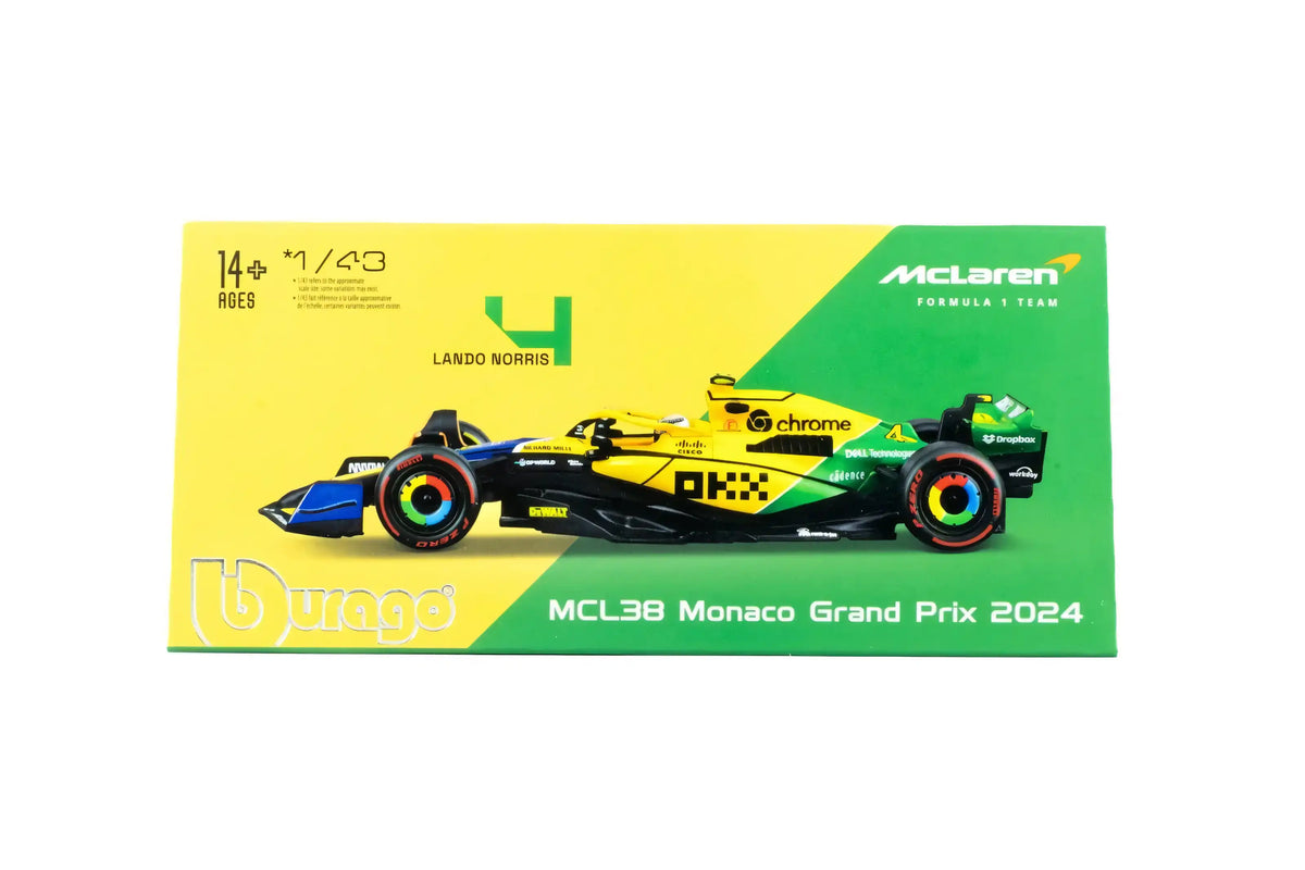 BBURAGO McLaren 1/43 F1 MCL38 #4 Lando Norris Senna Tribute Monaco GP 2024 (18-38215-N-SENNA)