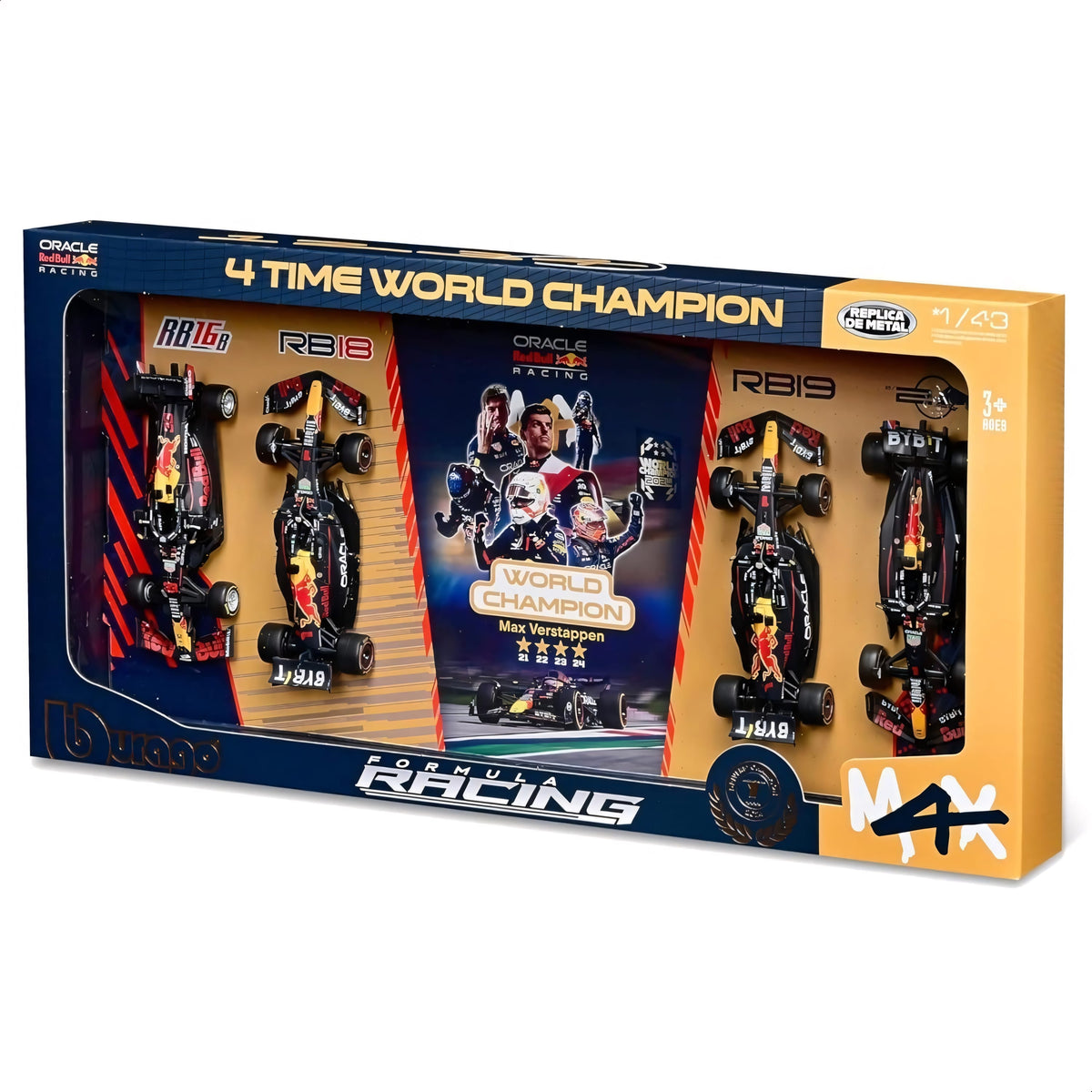 BBURAGO Red Bull Racing 1/43 Max Verstappen 4-Time World Champion 4-Car Set (18-38213-PACK4)