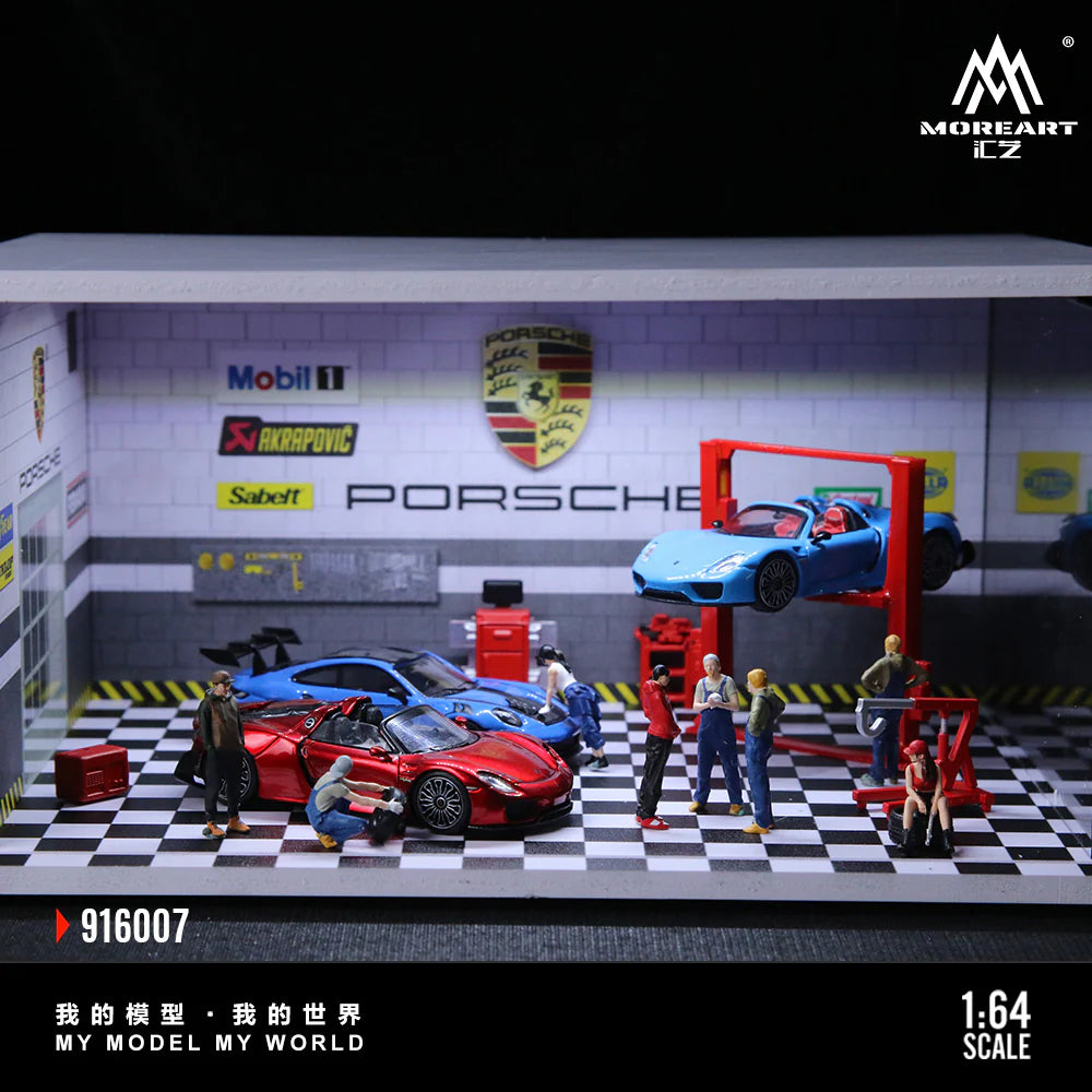 MoreArt 1:64 Assembled Version Lighting Scene Auto Repair Shop F - Porsche