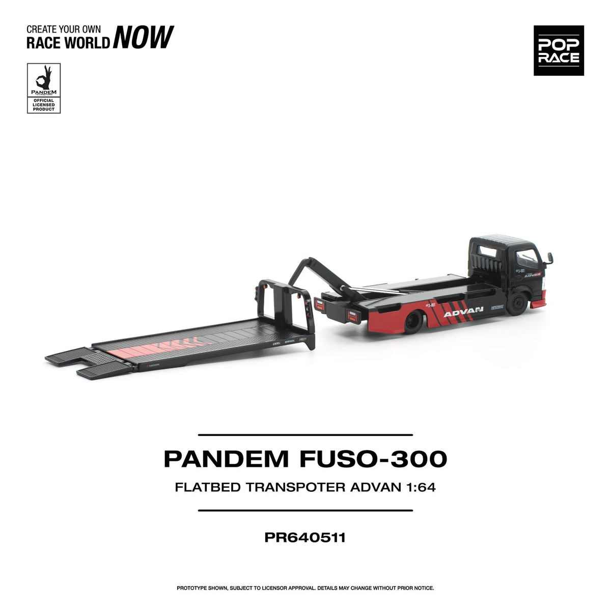 POPRACE 1:64 Mitsubishi PANDEM Fuso 300 Flatbed Transporter ADVAN (PR640511)
