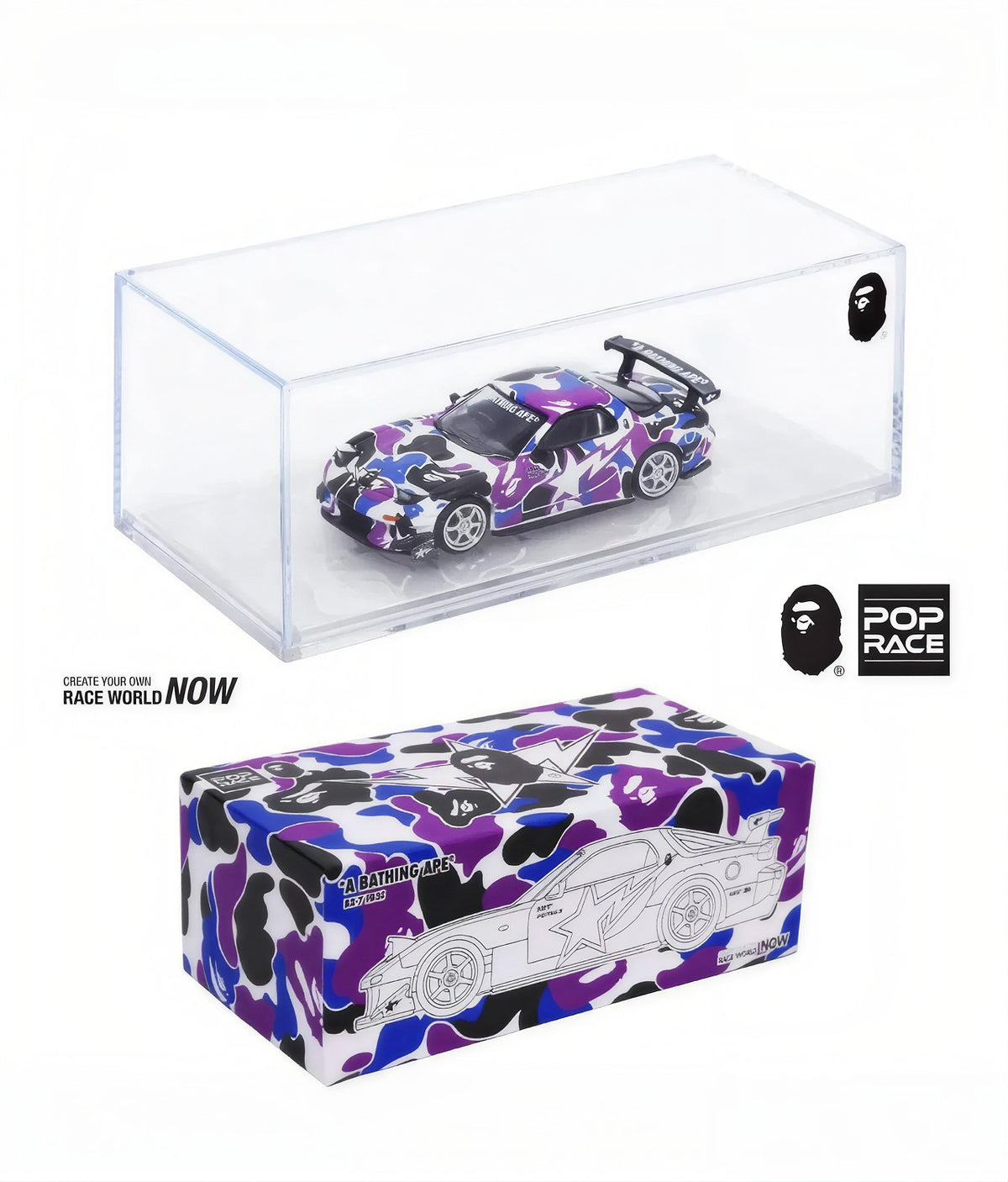 POPRACE x BAPE 1:64 Mazda RX-7 FD3S Re-Amemiya BAPE STORE Hong Kong 20th Anniversary Special Edition (PR640493)
