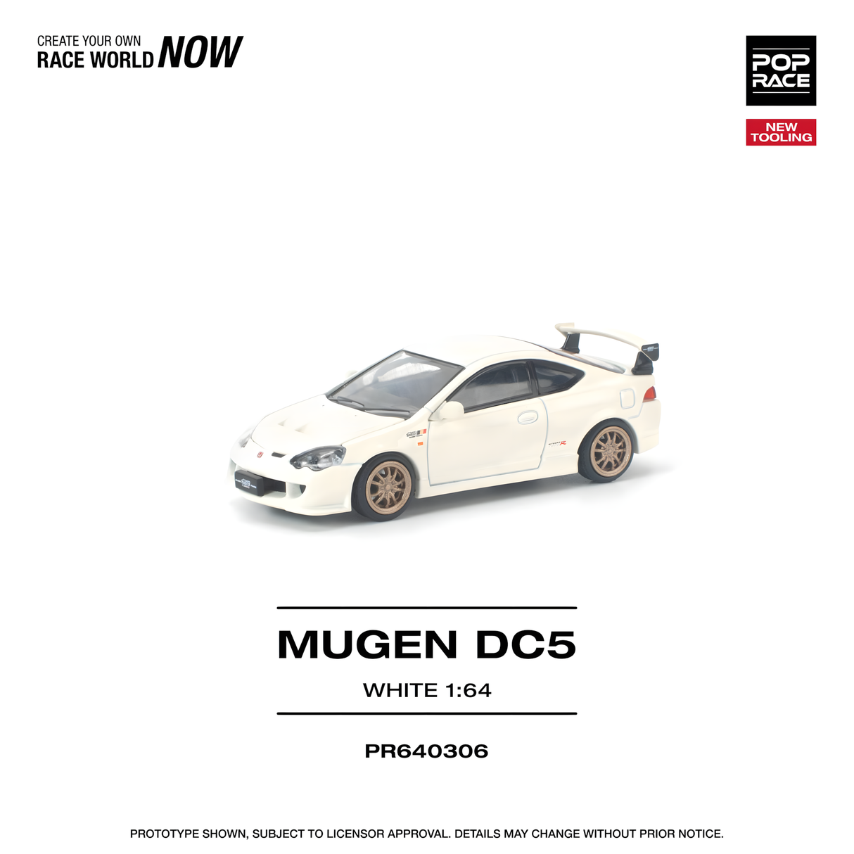 POPRACE 1/64 HONDA DC5 MUGEN WHITE NEW TOOLING (PR640306)