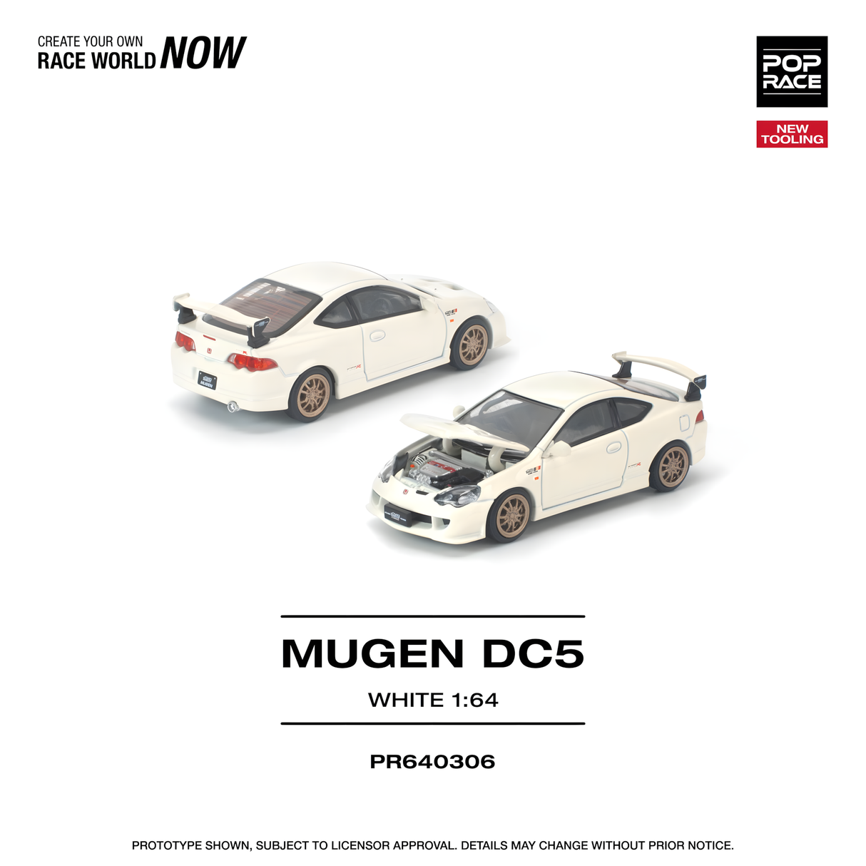 POPRACE 1/64 HONDA DC5 MUGEN WHITE NEW TOOLING (PR640306)