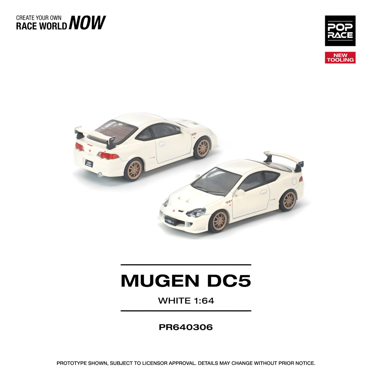 POPRACE 1/64 HONDA DC5 MUGEN WHITE NEW TOOLING (PR640306)