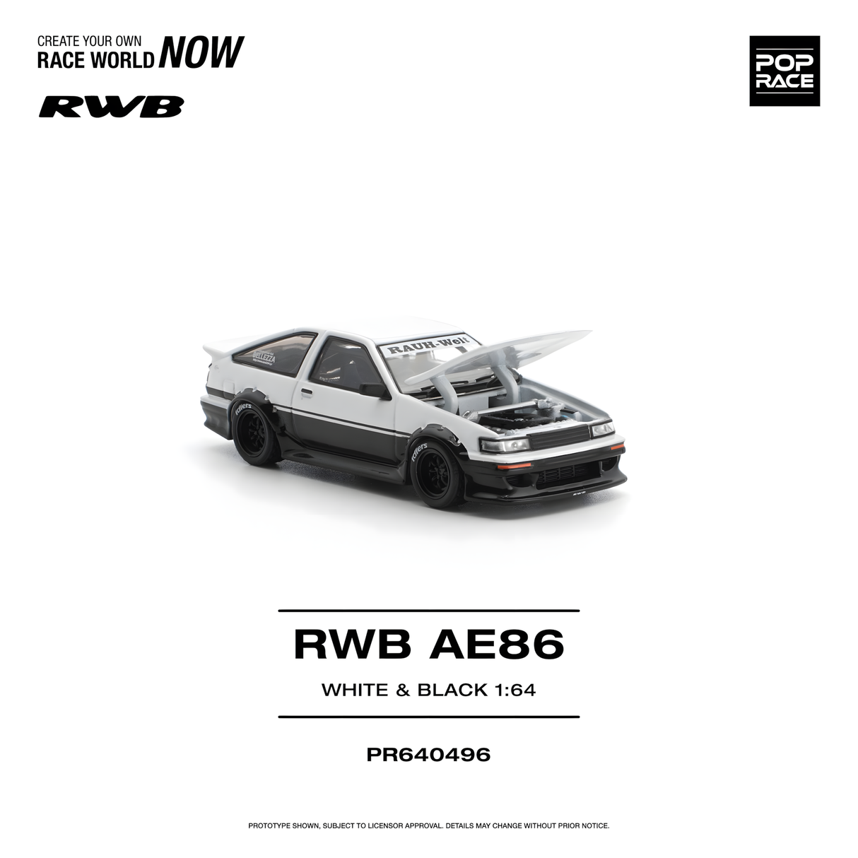 POPRACE 1/64 RWB AE86 WHITE BLACK (PR640496)