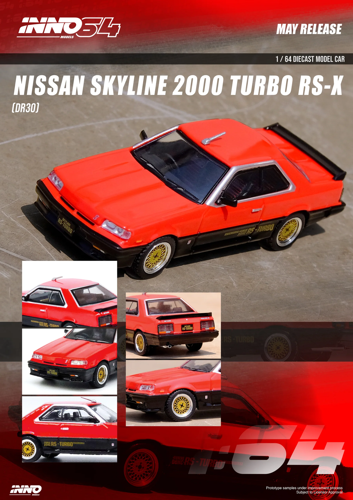 Presentación del Nissan Skyline DR30 RS-X Turbo Red/Black Inno64 1:64