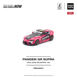 Pop Race Pandem GR Supra Valentina FDJ2 rosa a escala 1:64, vista delantera lateral.