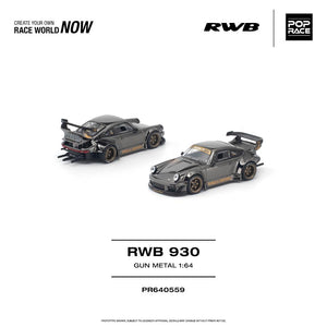 Pop Race RWB 930 Gun Metal 1:64, vistas delantera y trasera