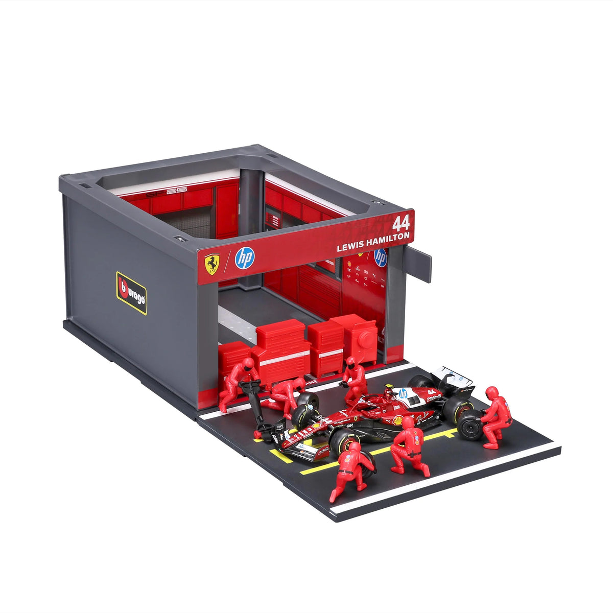 BBURAGO 1/43 FERRARI SF-25 #44 LEWIS HAMILTON – PIT STOP DIORAMA 2025 (18-36865-44)