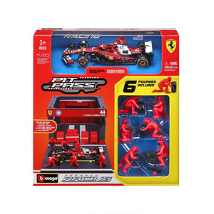 BBURAGO 1/43 FERRARI SF-25 #44 LEWIS HAMILTON – PIT STOP DIORAMA 2025 (18-36865-44)