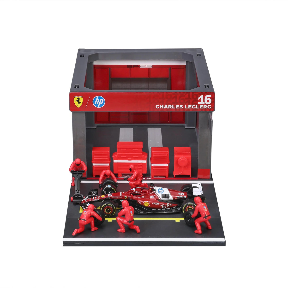 BBURAGO 1/43 FERRARI SF-25 #16 CHARLES LECLERC – PIT STOP DIORAMA 2025 (18-36865-16)
