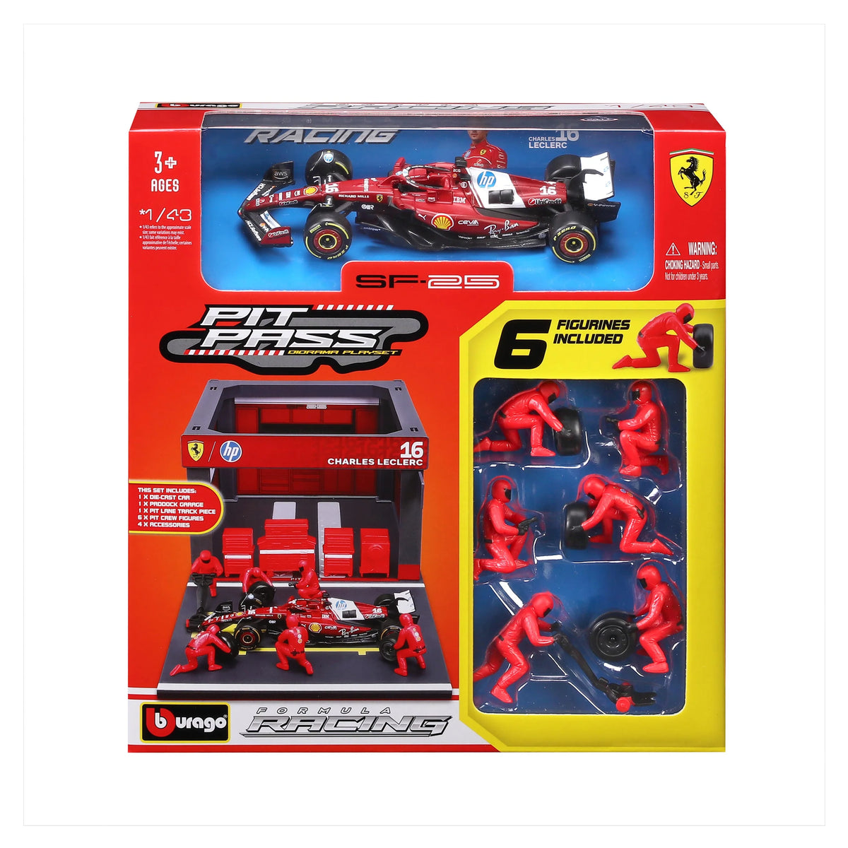 BBURAGO 1/43 FERRARI SF-25 #16 CHARLES LECLERC – PIT STOP DIORAMA 2025 (18-36865-16)