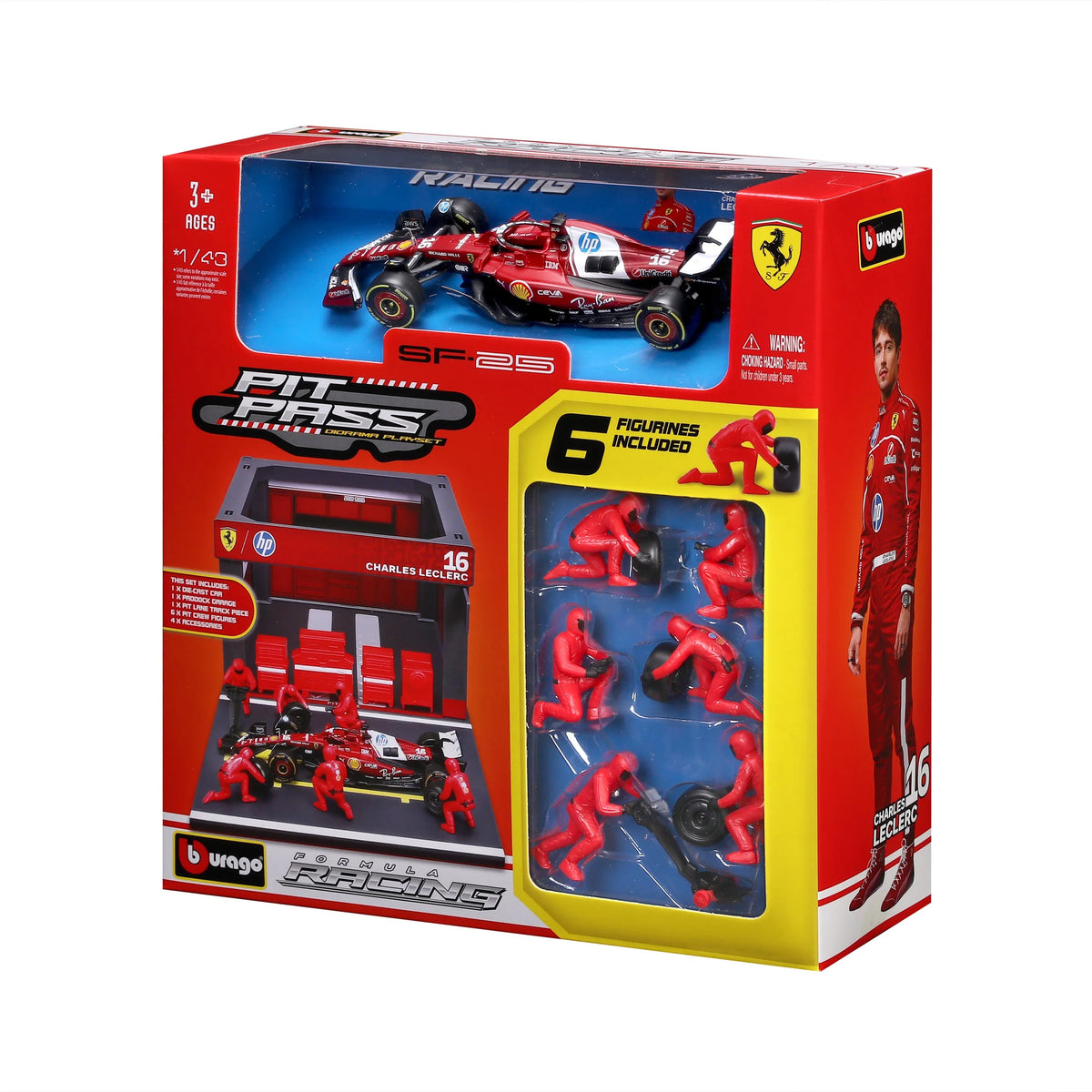 BBURAGO 1/43 FERRARI SF-25 #16 CHARLES LECLERC – PIT STOP DIORAMA 2025 (18-36865-16)