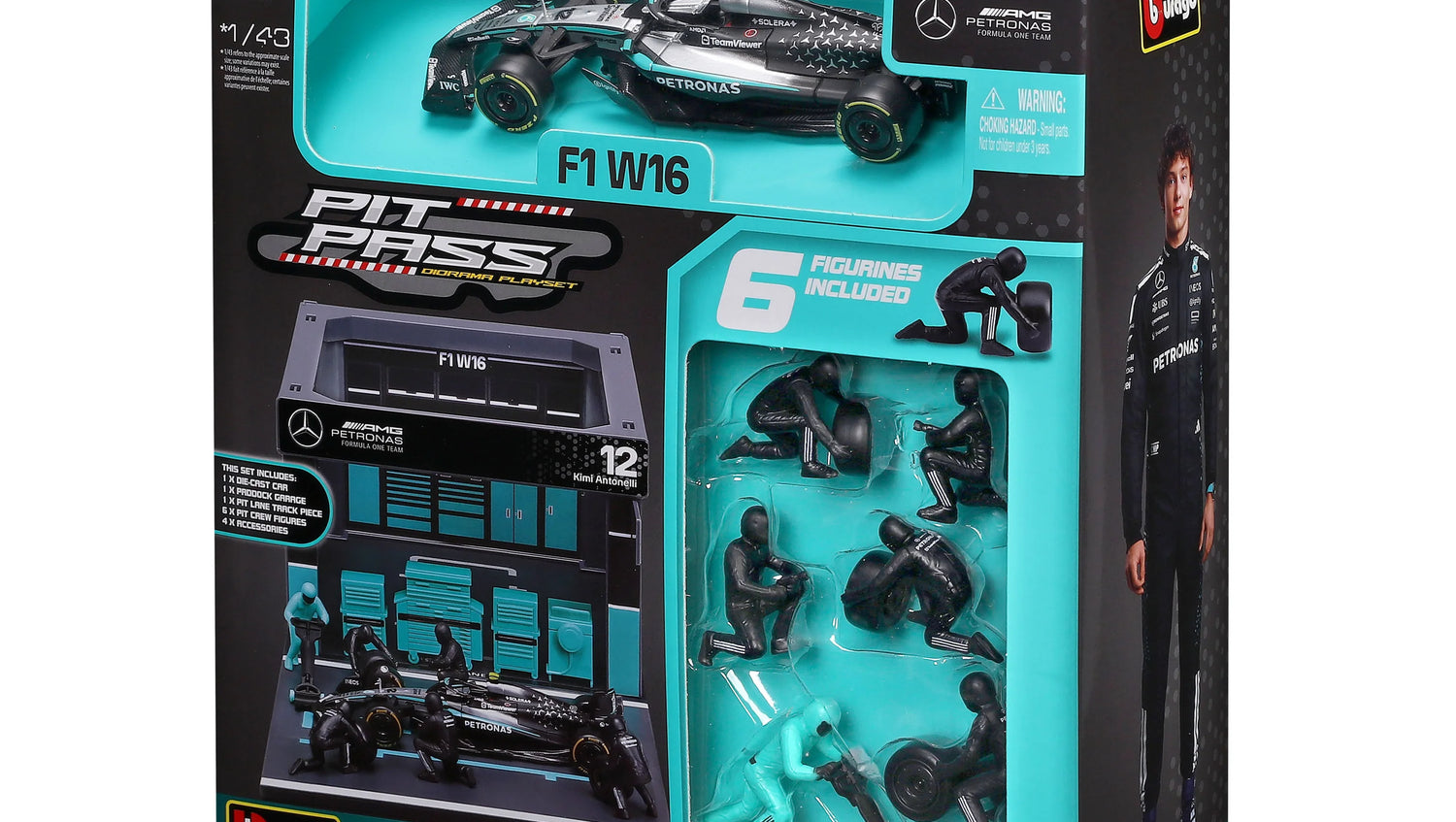 BBURAGO 1/43 MERCEDES-AMG W16 #12 KIMI ANTONELLI – PIT STOP DIORAMA 2025 (18-38458-12)
