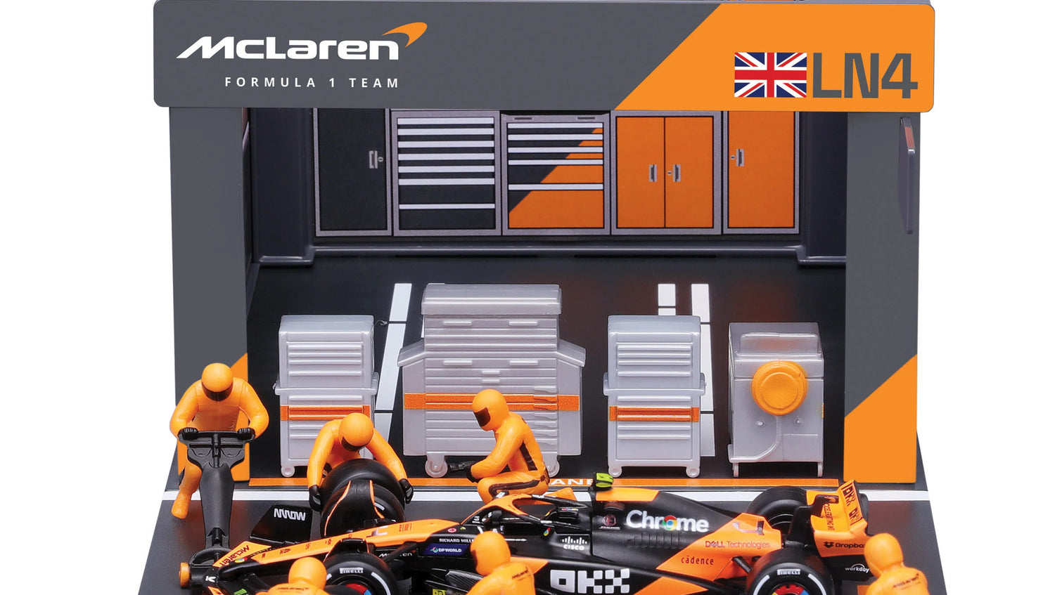 BBURAGO 1/43 McLAREN MCL39 #4 LANDO NORRIS – PIT STOP DIORAMA 2025 (18-38457-4)