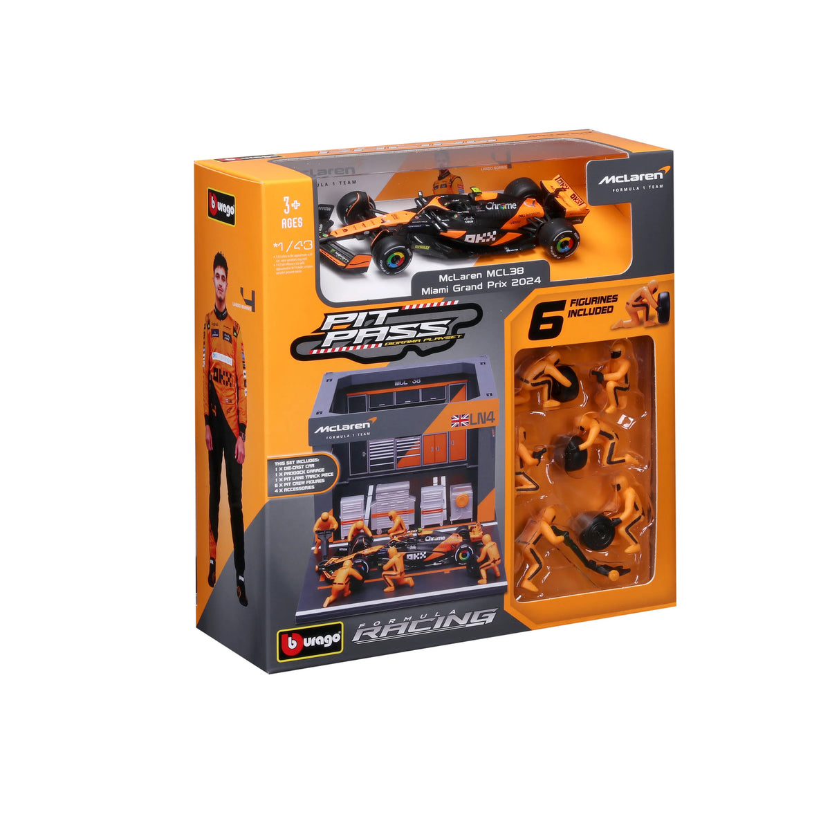 BBURAGO 1/43 McLAREN MCL39 #4 LANDO NORRIS – PIT STOP DIORAMA 2025 (18-38457-4)