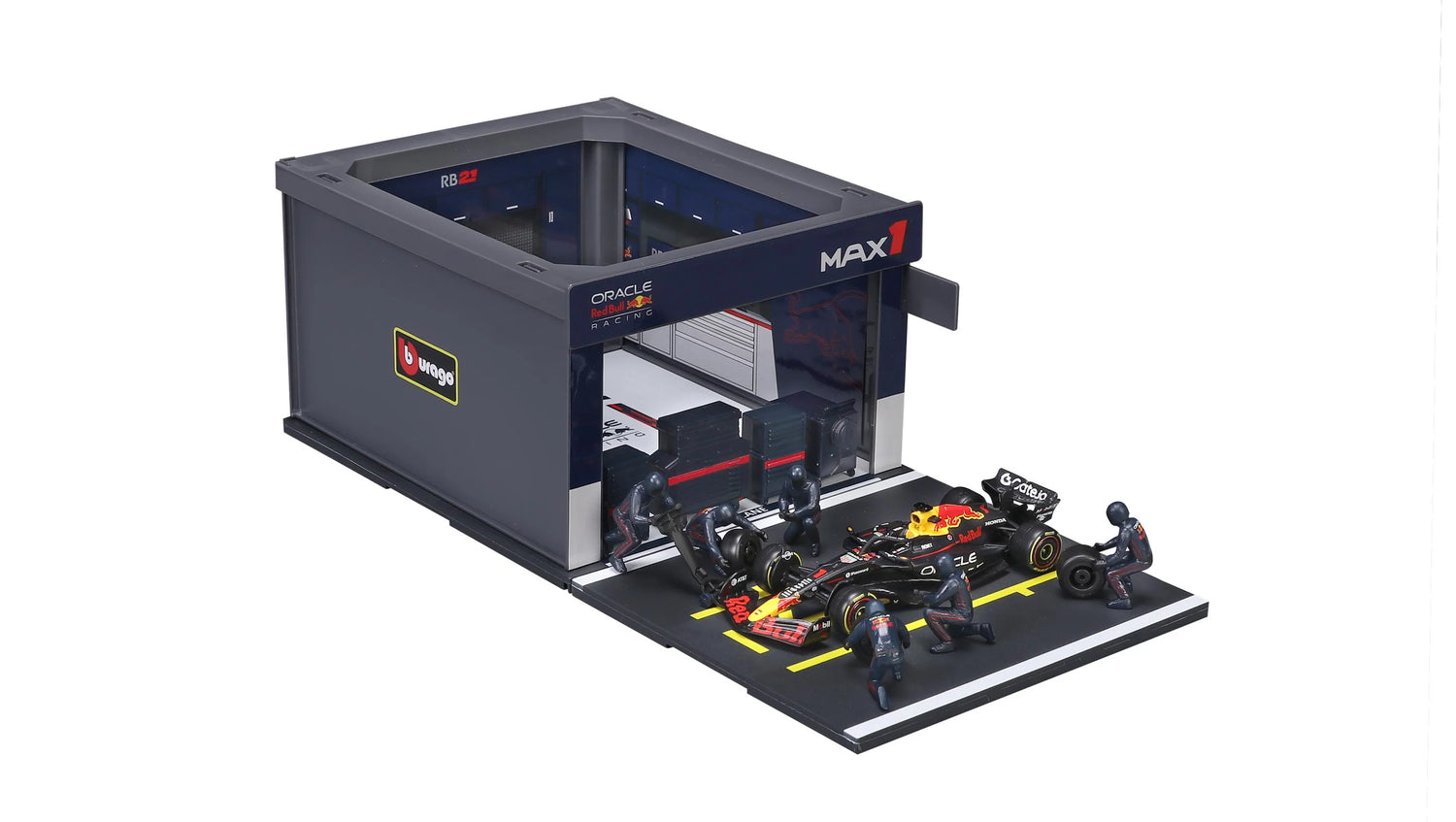 BBURAGO 1/43 RED BULL RB21 #1 MAX VERSTAPPEN – PIT STOP DIORAMA 2025 (18-38459-1)