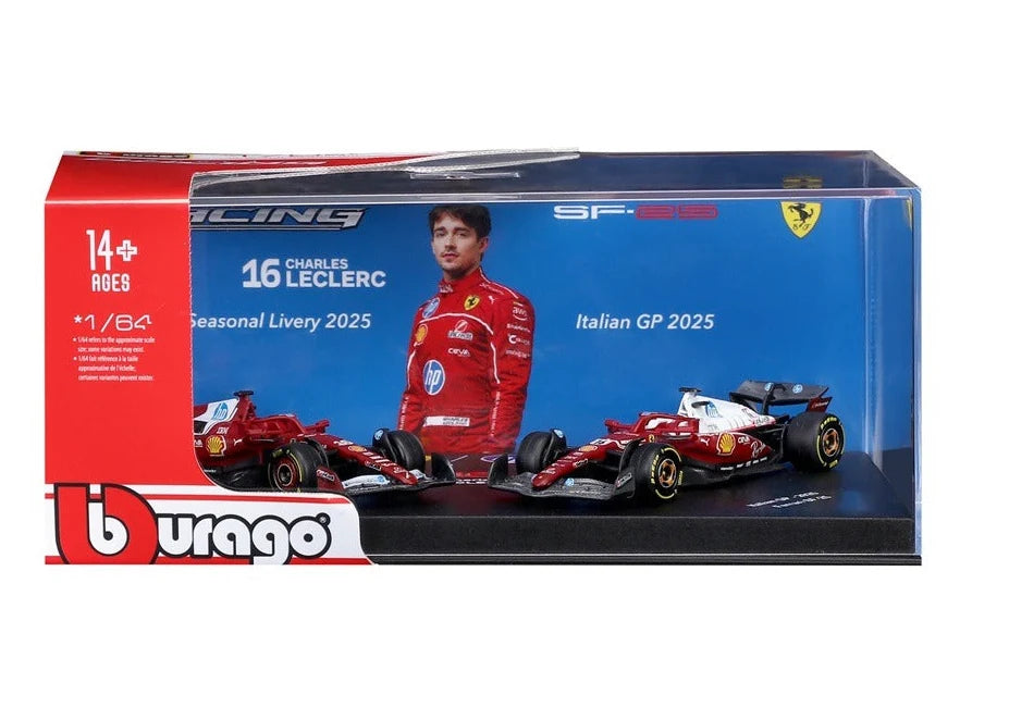 BBURAGO 1/64 FERRARI SF-25 #16 CHARLES LECLERC – SET 2 AUTOS 2025 (18-56807-16)