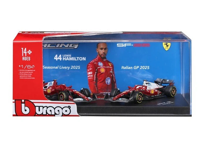 BBURAGO 1/64 FERRARI SF-25 #44 LEWIS HAMILTON – SET 2 AUTOS 2025 (18-56807-44)
