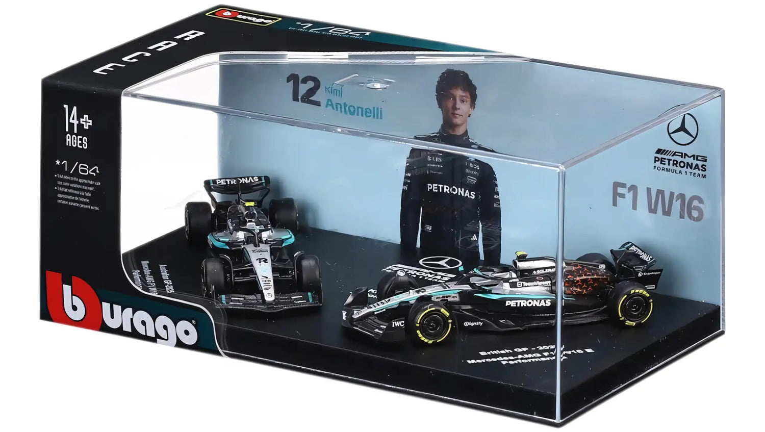 BBURAGO 1/64 MERCEDES-BENZ W16 #12 KIMI ANTONELLI – SET 2 AUTOS 2025 (18-58020-12)