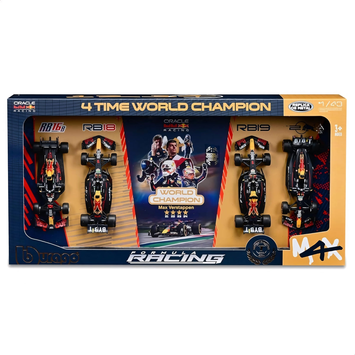 BBURAGO Red Bull Racing 1/43 Max Verstappen 4-Time World Champion 4-Car Set (18-38213-PACK4)
