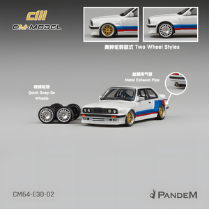 CM MODEL 1/64 Pandem M3 E30 Alpine White with M Tri-Stripes (CM64-E30-02)