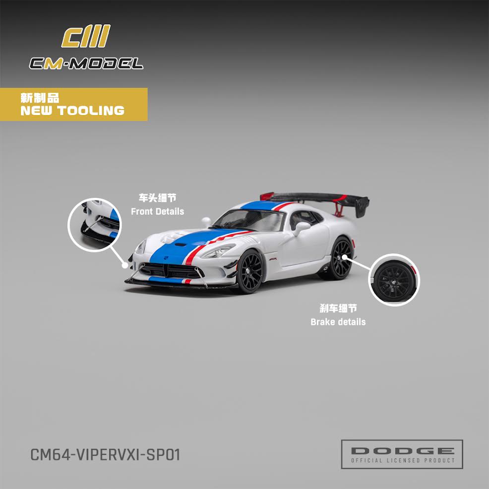 CM MODEL 1:64 Dodge Viper VXI ACR White with blue and red stripes (CM64-ViperVXI-SP01)