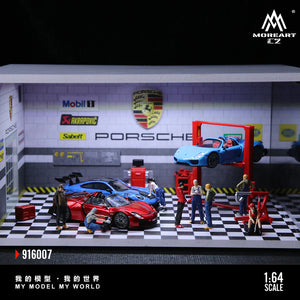 MoreArt 1:64 Assembled Version Lighting Scene Auto Repair Shop F - Porsche