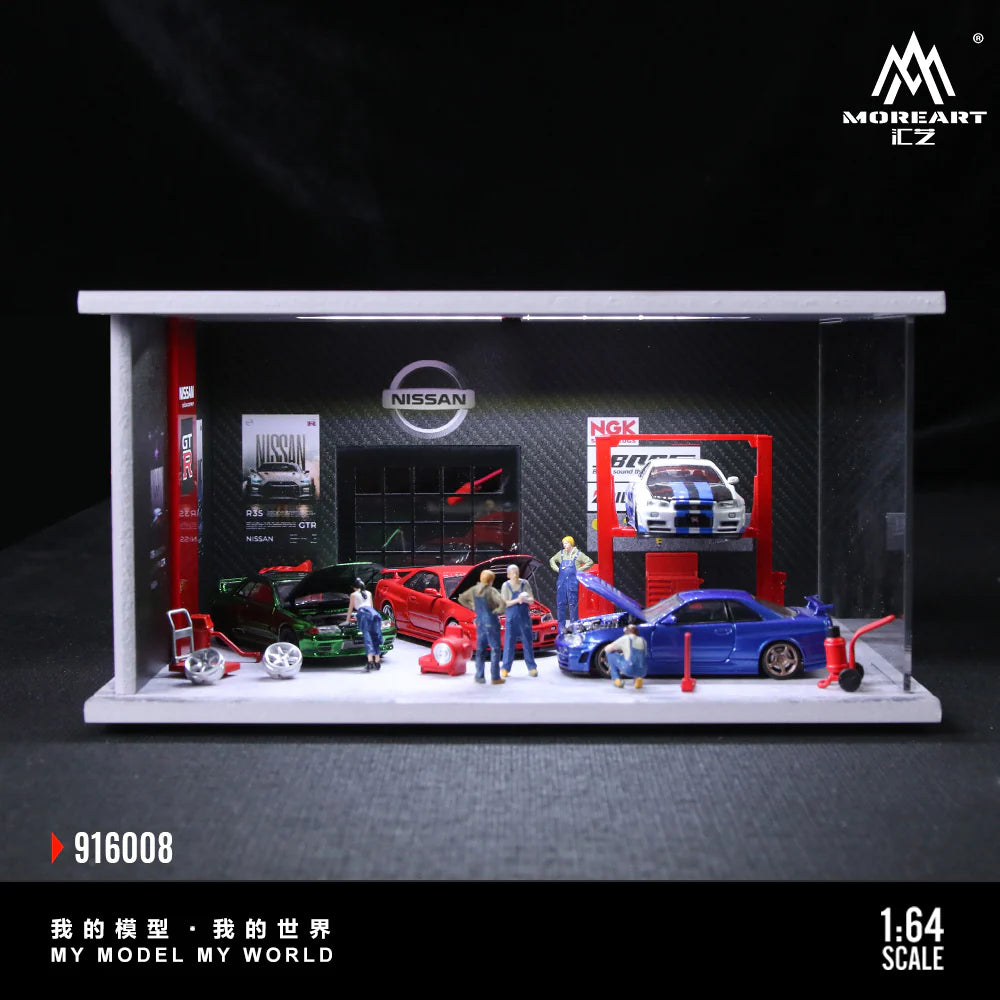 MoreArt 1:64 Assembled Version Lighting Scene Auto Repair Shop G - Nissan