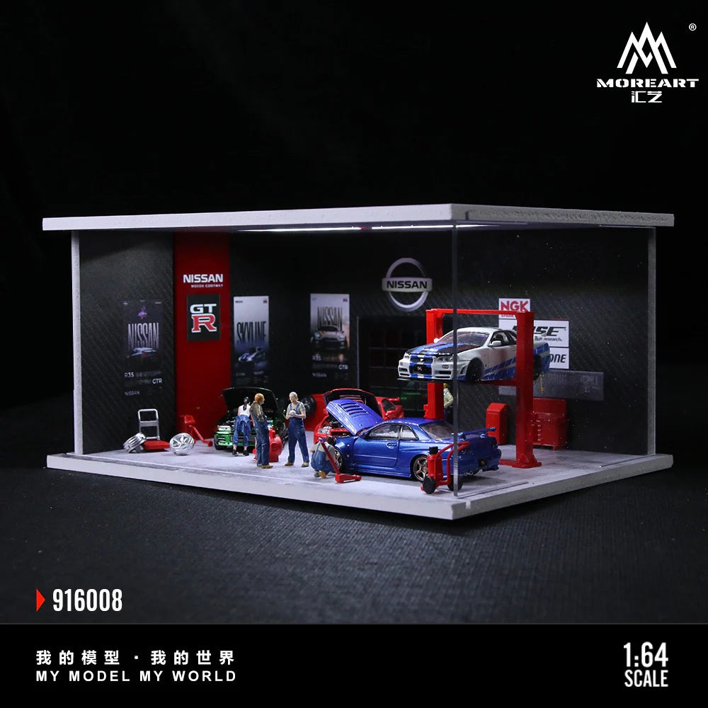 MoreArt 1:64 Assembled Version Lighting Scene Auto Repair Shop G - Nissan