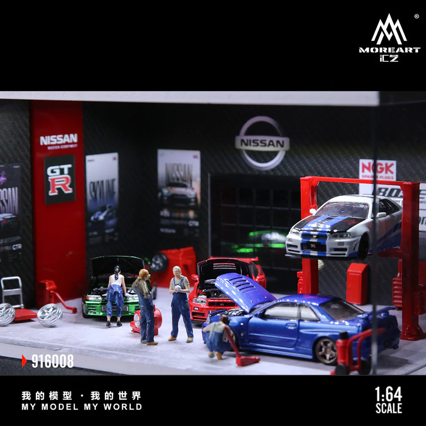 MoreArt 1:64 Assembled Version Lighting Scene Auto Repair Shop G - Nissan