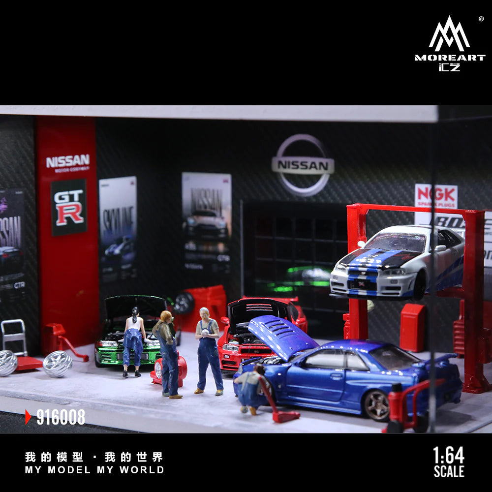 MoreArt 1:64 Assembled Version Lighting Scene Auto Repair Shop G - Nissan