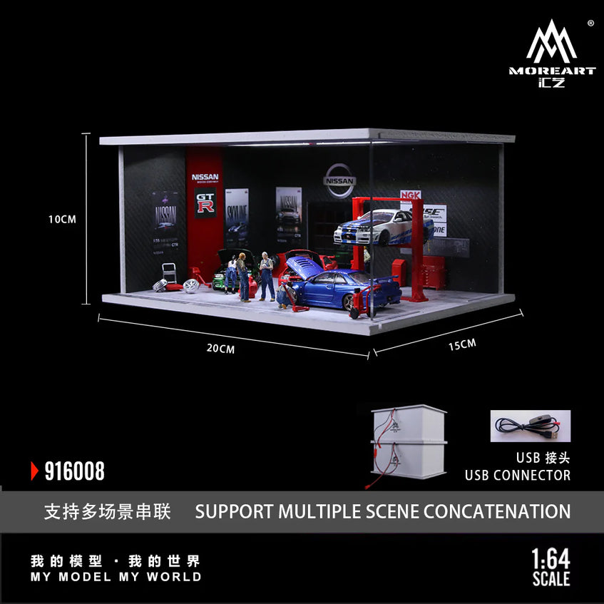 MoreArt 1:64 Assembled Version Lighting Scene Auto Repair Shop G - Nissan
