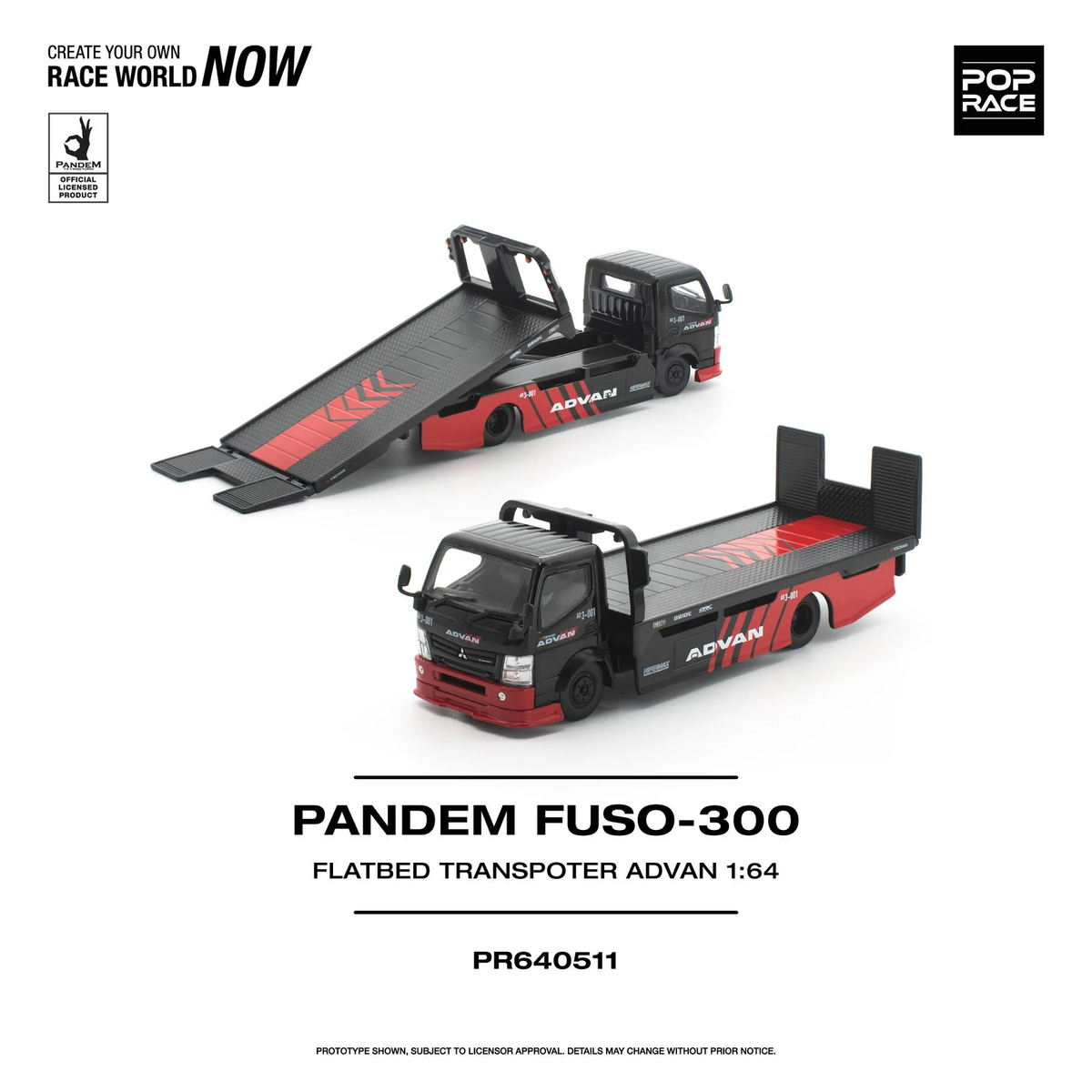 POPRACE 1:64 Mitsubishi PANDEM Fuso 300 Flatbed Transporter ADVAN (PR640511)