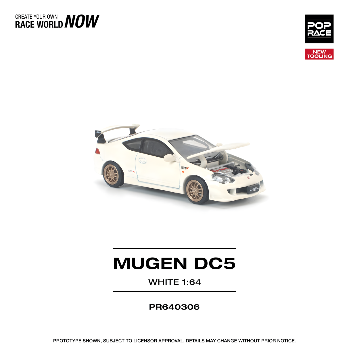 POPRACE 1/64 HONDA DC5 MUGEN WHITE NEW TOOLING (PR640306)