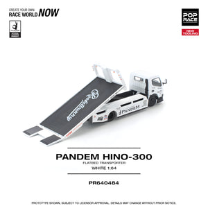 POPRACE 1/64 PANDEM HINO 300 FLATBED TRANSPORTER WHITE NEW TOOLING  (PR640484)
