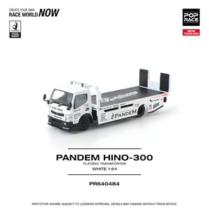 POPRACE 1/64 PANDEM HINO 300 FLATBED TRANSPORTER WHITE NEW TOOLING  (PR640484)