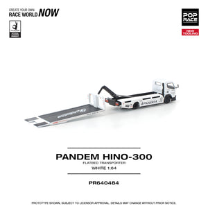 POPRACE 1/64 PANDEM HINO 300 FLATBED TRANSPORTER WHITE NEW TOOLING  (PR640484)