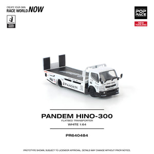 POPRACE 1/64 PANDEM HINO 300 FLATBED TRANSPORTER WHITE NEW TOOLING  (PR640484)