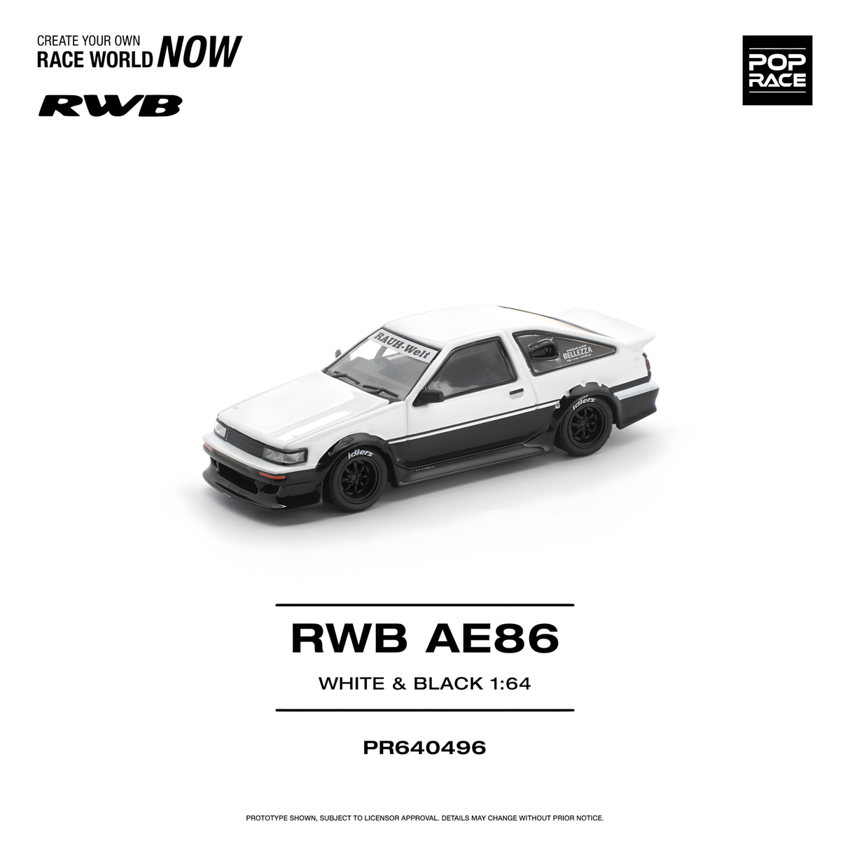 POPRACE 1/64 RWB AE86 WHITE BLACK (PR640496)