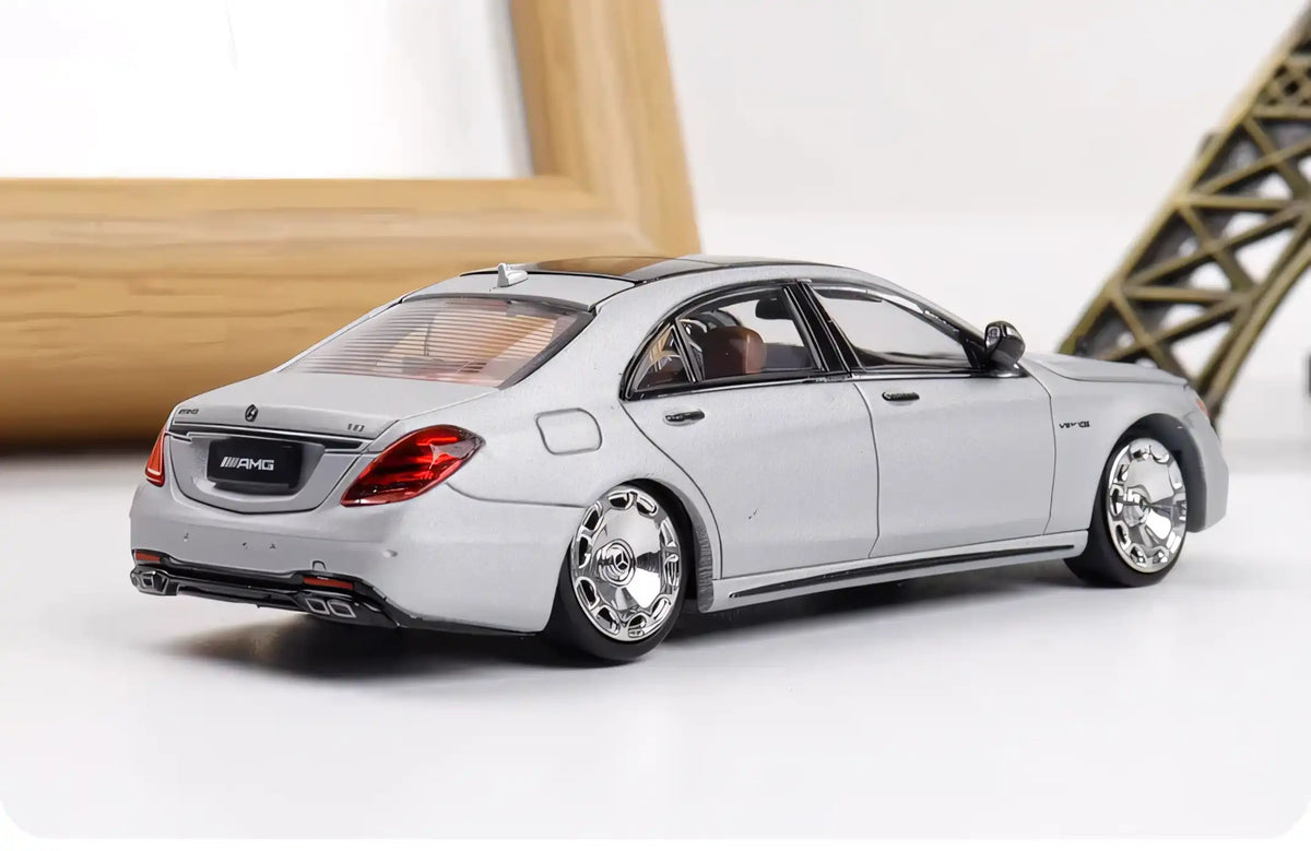 Rhino Model 1:64 AMG S63 S-Class MK6 W222 Grey with Low Ride Low Stance Wheels Openable Front Hood Detailed Engine