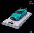 Time Micro Nissan GTR3.0 Tiffany Blue 1:64, vista delantera sobre base