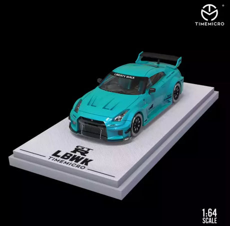 Time Micro Nissan GTR3.0 Tiffany Blue 1:64, vista delantera sobre base